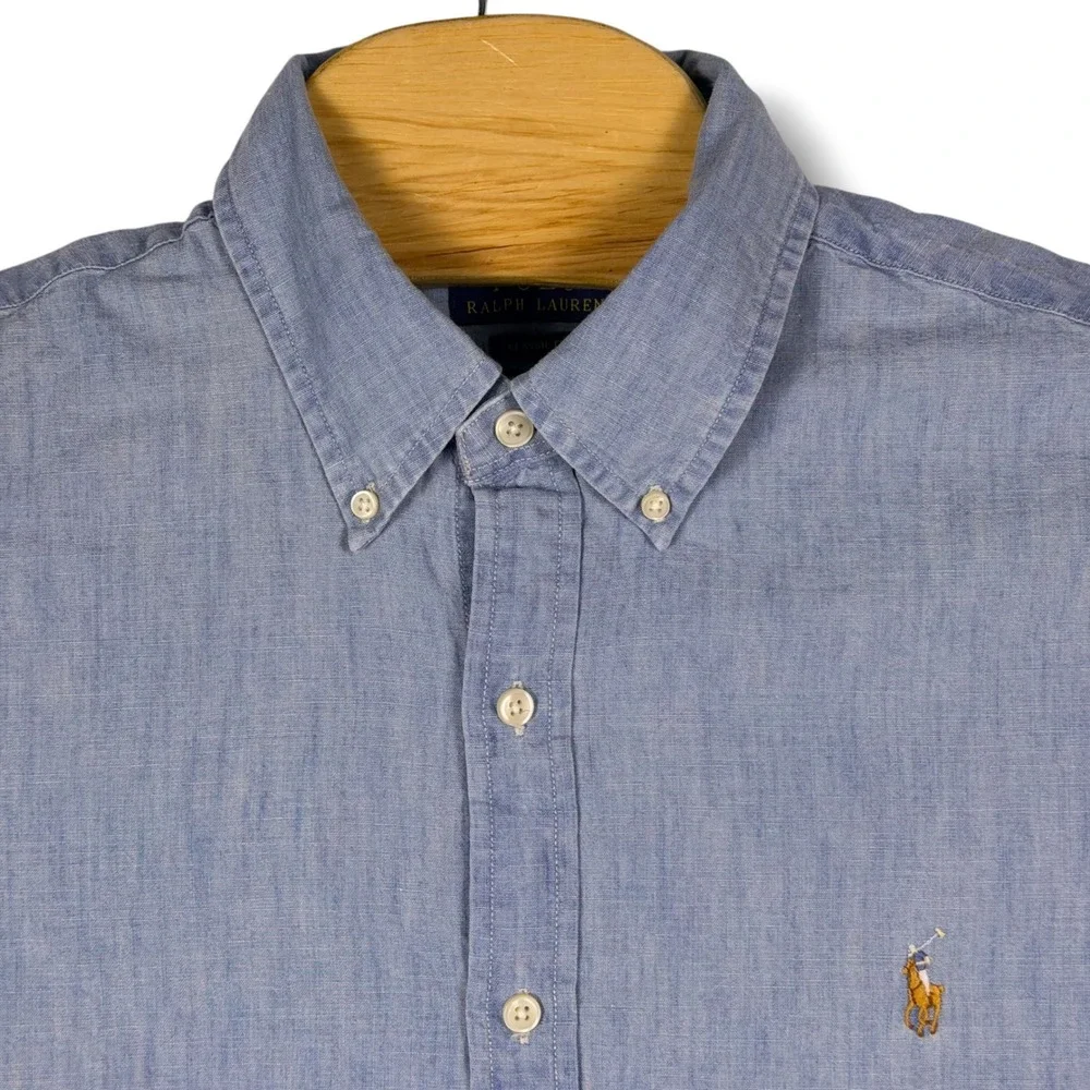 Polo Ralph Lauren Button Down Men Large Chambray Denim Classic Untucked Fit Pony